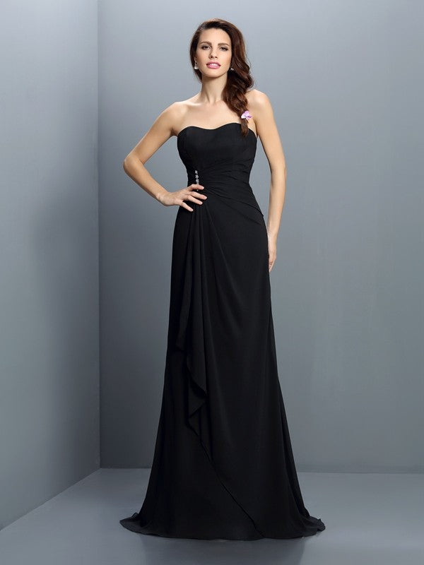 Wholesale Trumpet/Mermaid Strapless Pleats Sleeveless Long Chiffon Bridesmaid Dresses